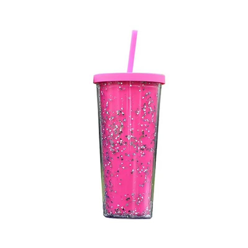 Shiny double layer large capacity plastic tumbler