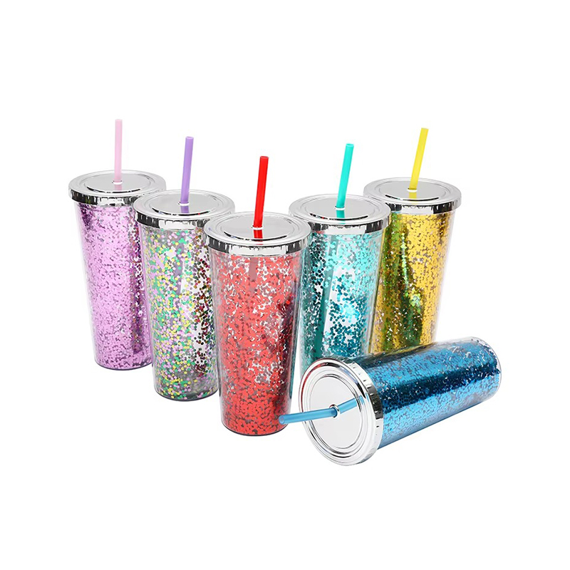 Gradient bright glitter plastic tumbler