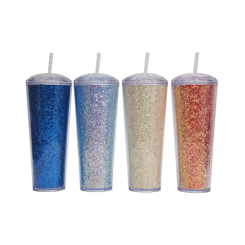 Transparent glitter dome plastic tumbler