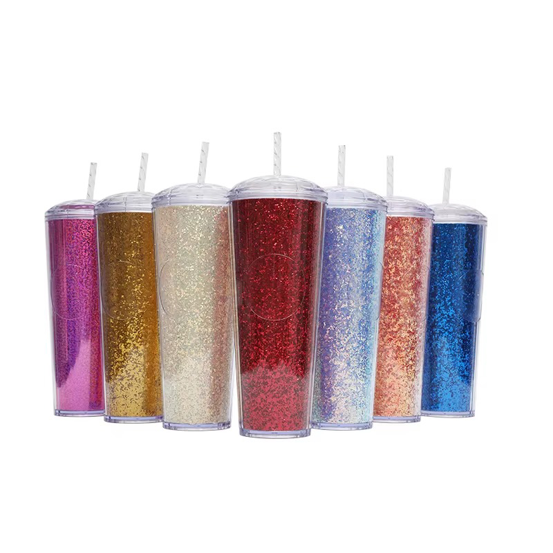 Transparent glitter dome plastic tumbler