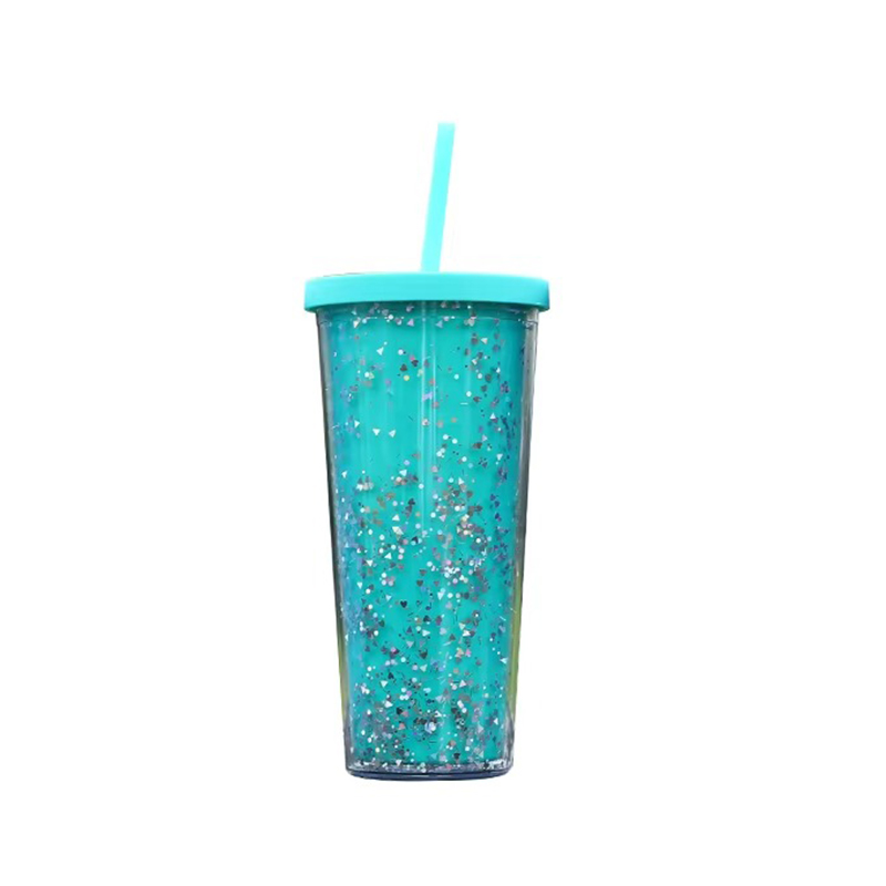 Shiny double layer large capacity plastic tumbler