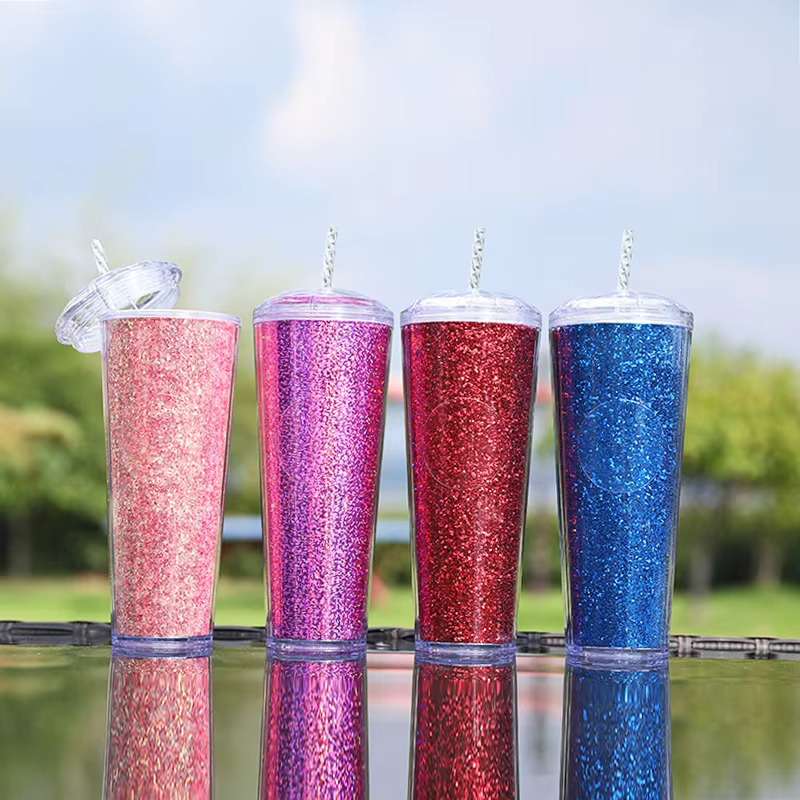 Transparent glitter dome plastic tumbler