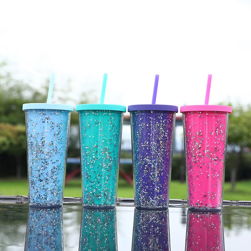 Shiny double layer large capacity plastic tumbler