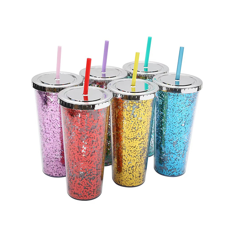 Gradient bright glitter plastic tumbler