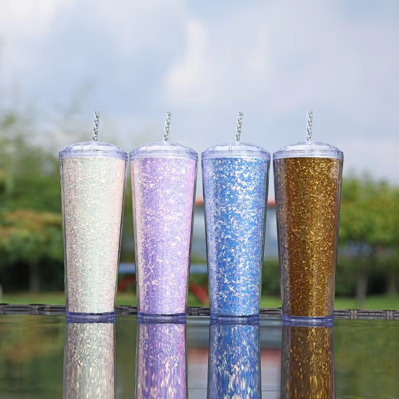 Transparent glitter dome plastic tumbler