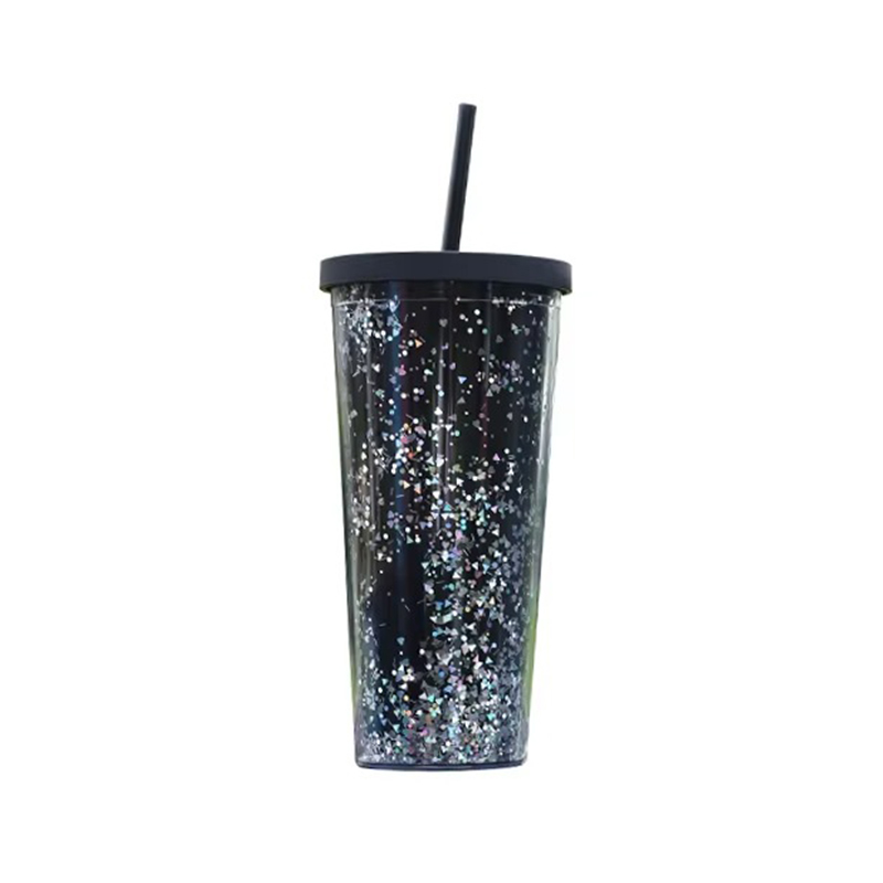 Shiny double layer large capacity plastic tumbler