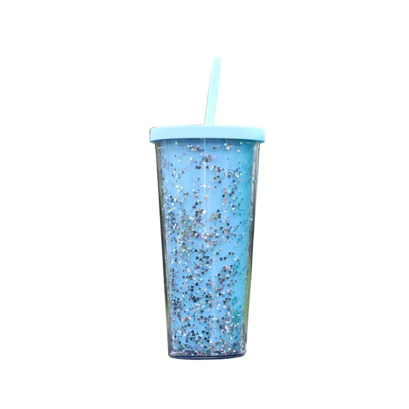 Shiny double layer large capacity plastic tumbler