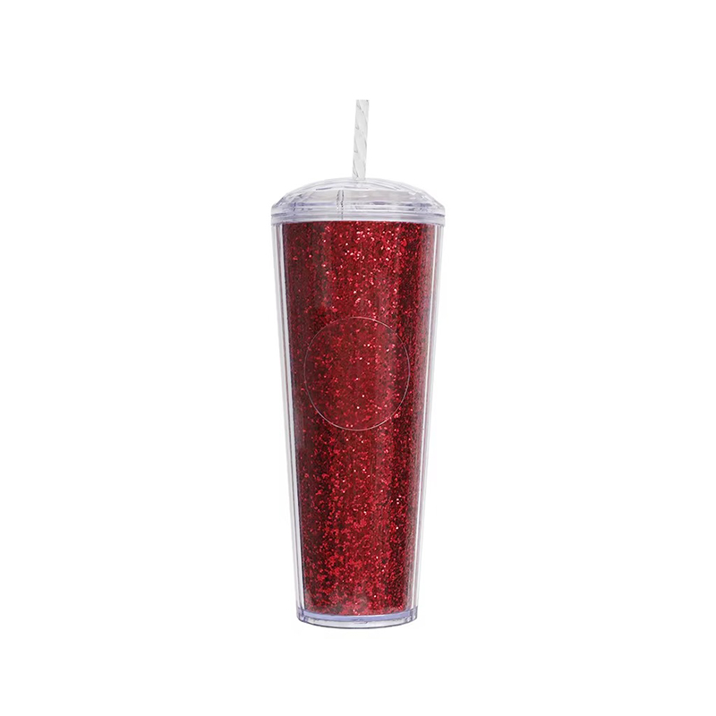 Transparent glitter dome plastic tumbler