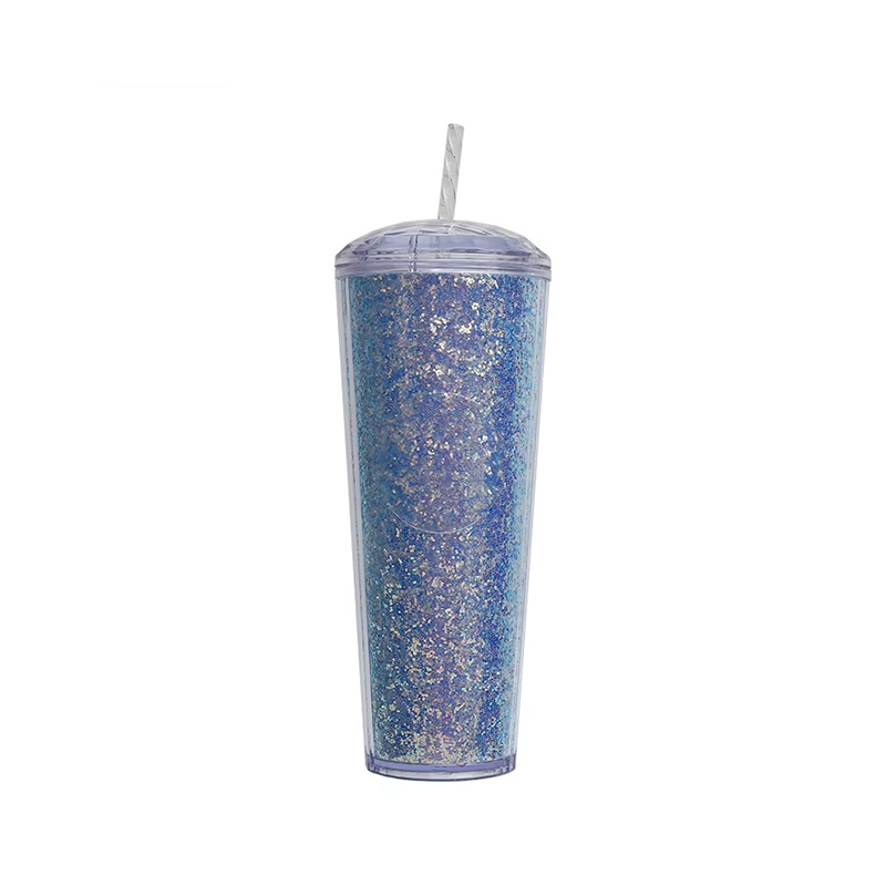 Transparent glitter dome plastic tumbler