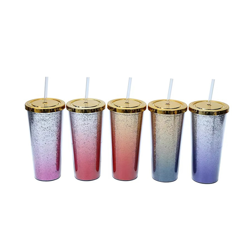 Double gradient glitter plastic tumbler