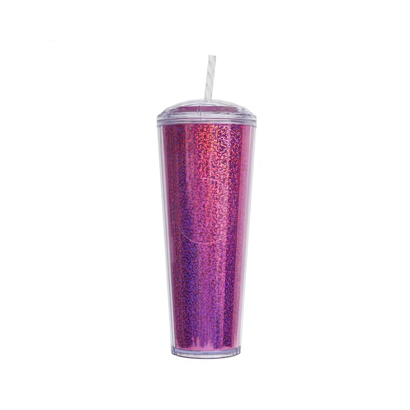 Transparent glitter dome plastic tumbler