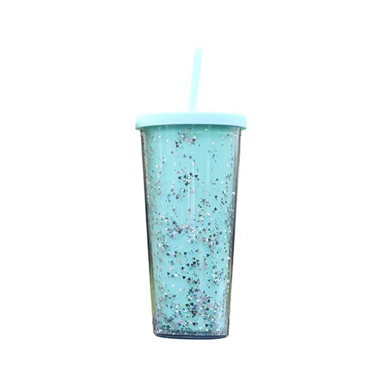 Shiny double layer large capacity plastic tumbler