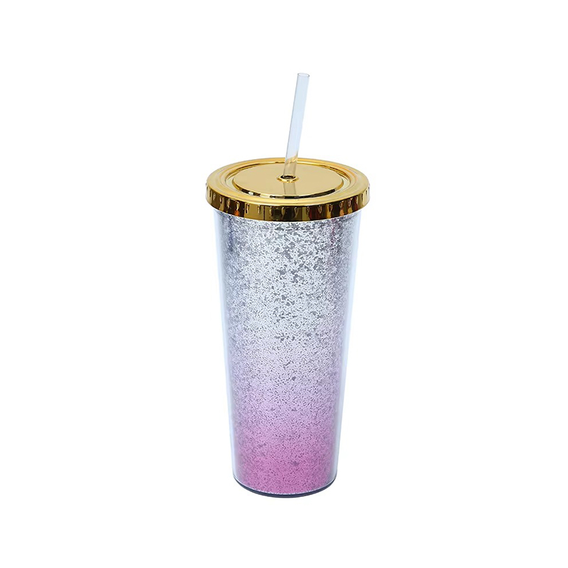 Double gradient glitter plastic tumbler