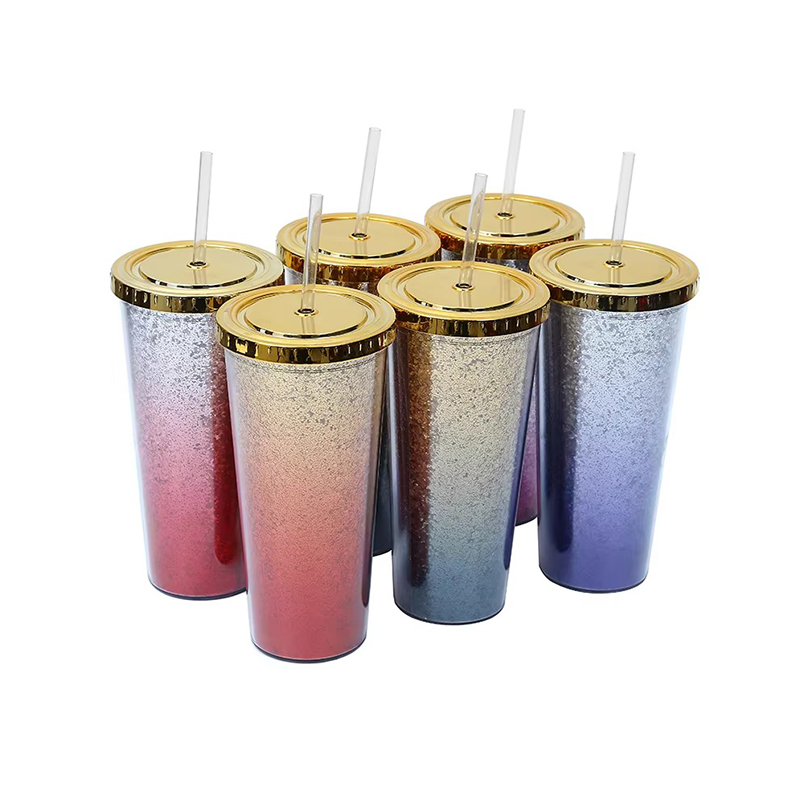 Double gradient glitter plastic tumbler