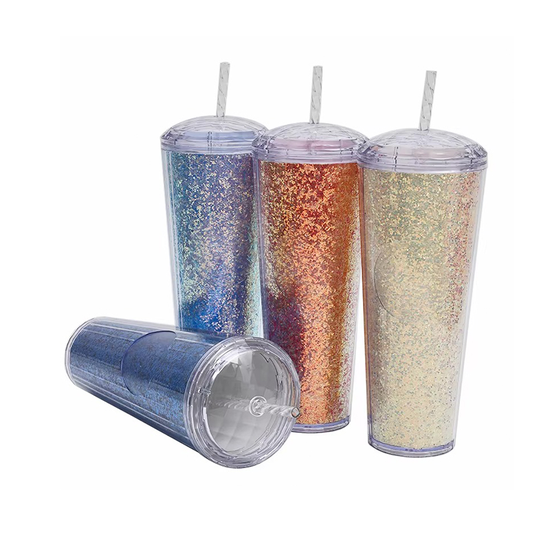 Transparent glitter dome plastic tumbler