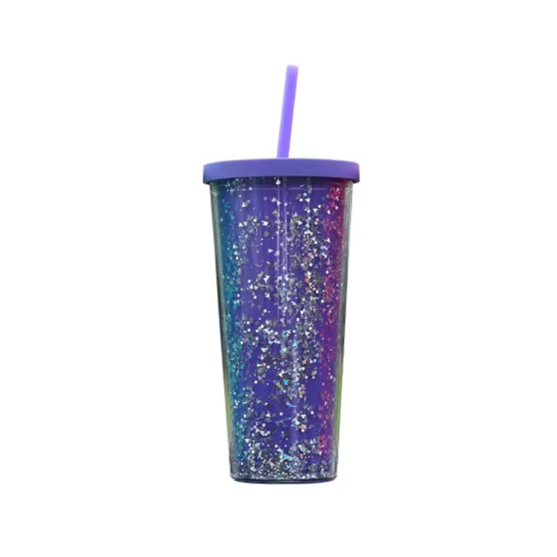 Shiny double layer large capacity plastic tumbler