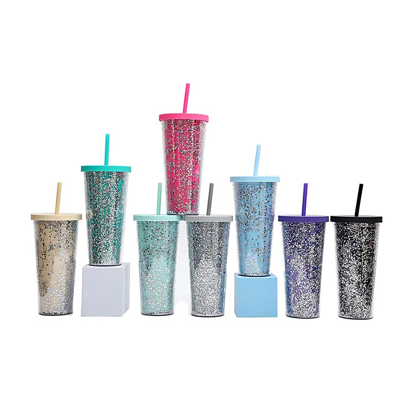 Shiny double layer large capacity plastic tumbler