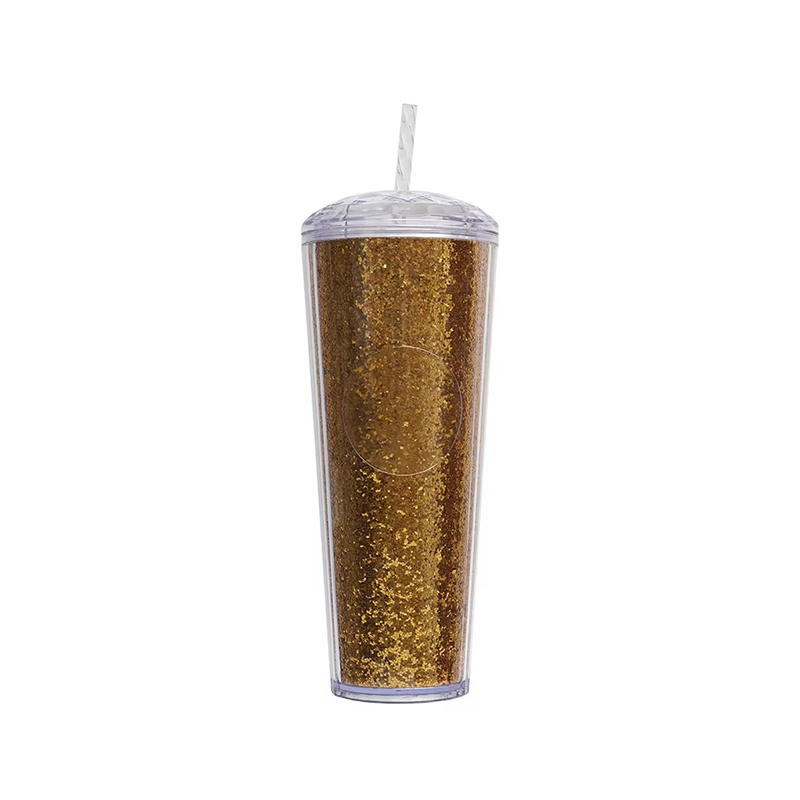 Transparent glitter dome plastic tumbler