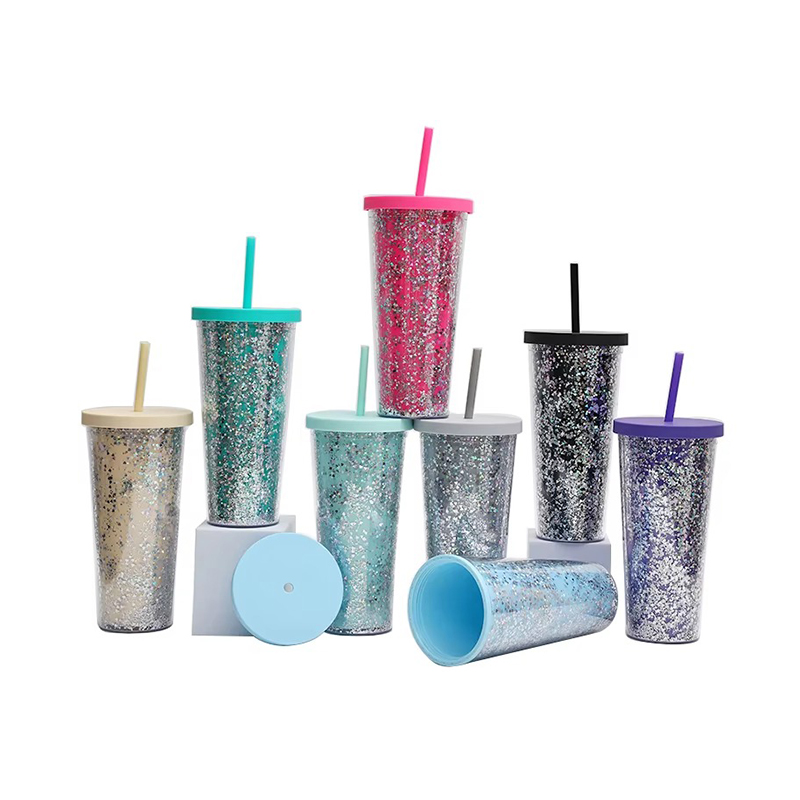 Shiny double layer large capacity plastic tumbler