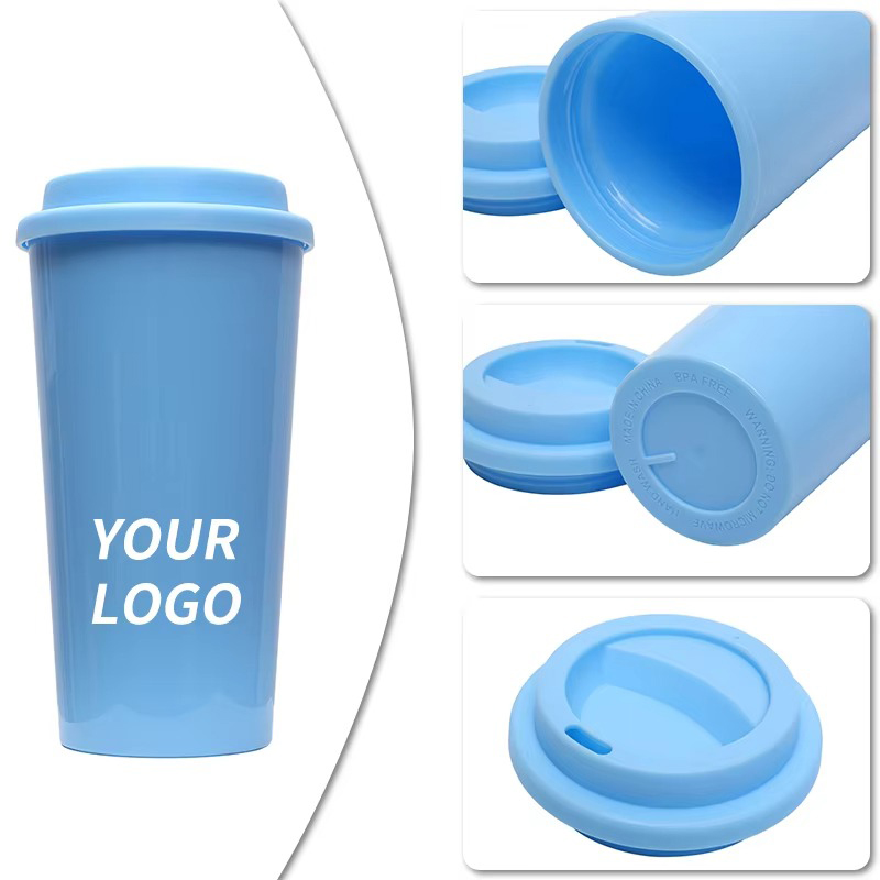 Solid color coffee plastic tumbler with lid