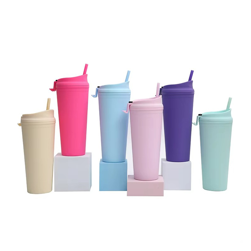 Outdoor double layer reusable plastic tumbler