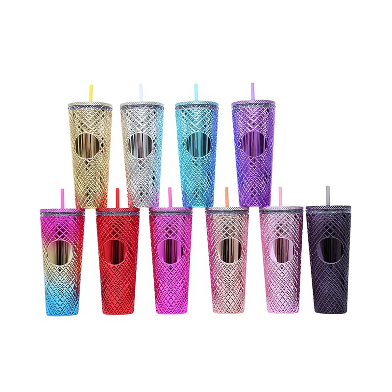 Reflective gradient multiple colors plastic tumbler