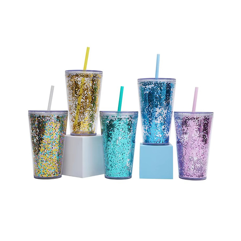 Acrylic double layer glitter plastic tumbler