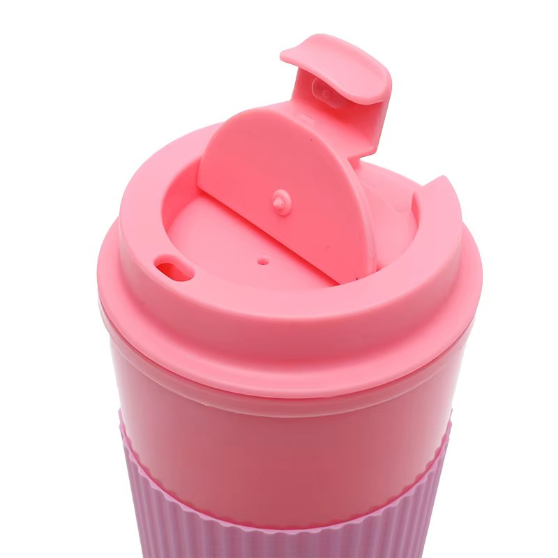 Solid color coffee plastic tumbler with lid