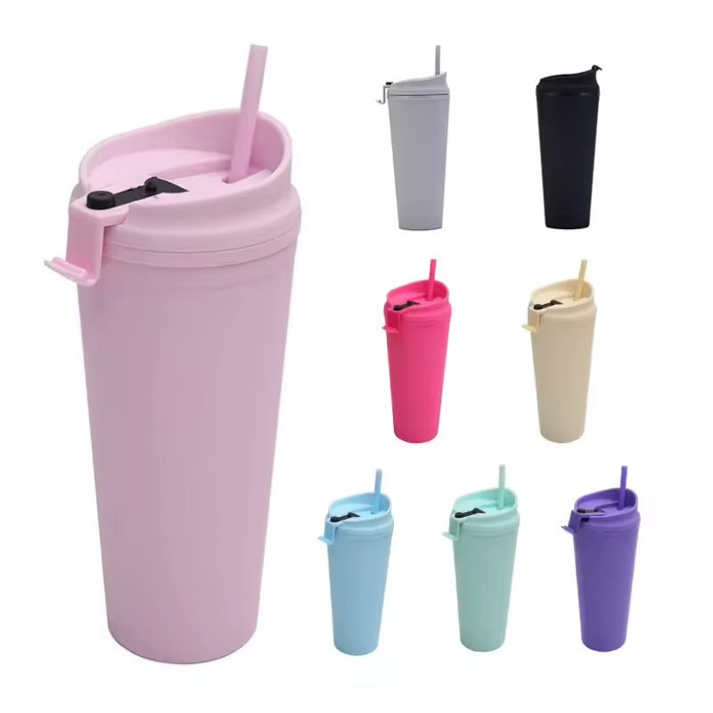 Outdoor double layer reusable plastic tumbler