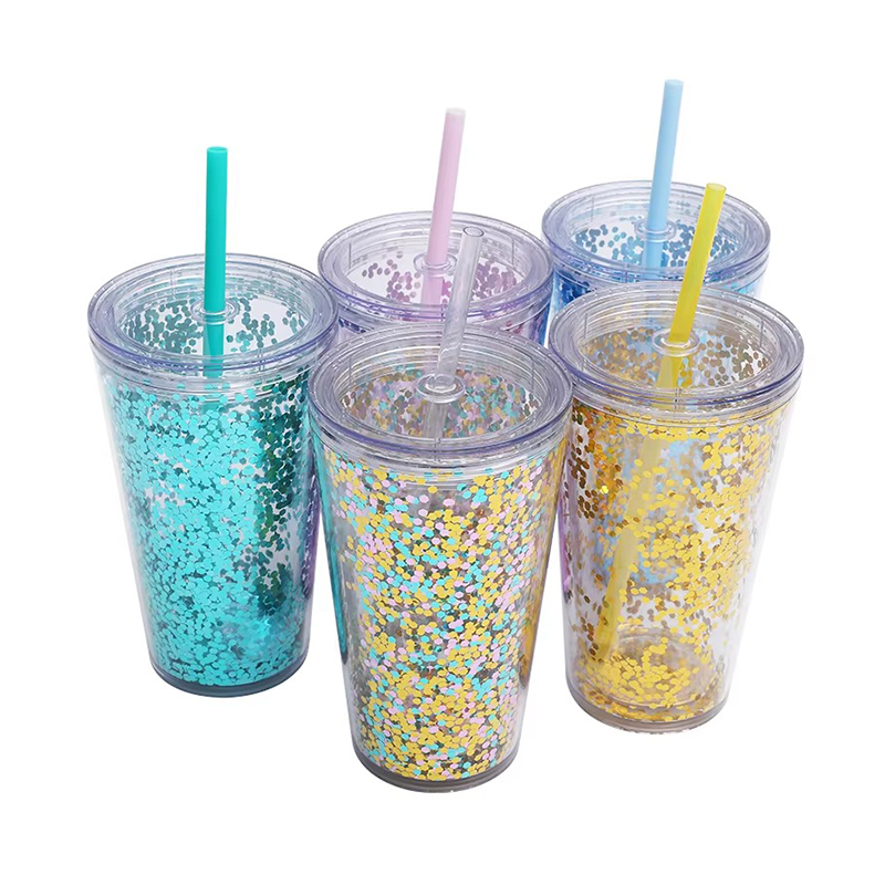 Acrylic double layer glitter plastic tumbler