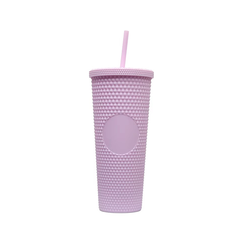 Solid color insulation plastic tumbler with lid and straw