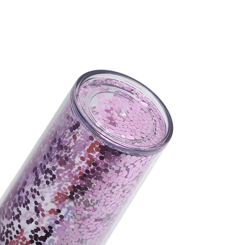 Glitter transparent snowflakes plastic tumbler