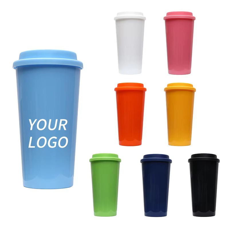 Solid color coffee plastic tumbler with lid