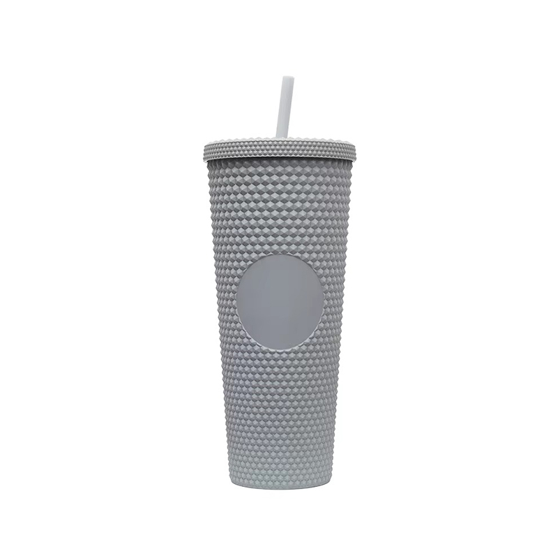 Solid color insulation plastic tumbler with lid and straw