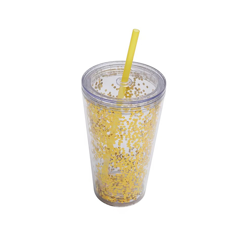 Acrylic double layer glitter plastic tumbler