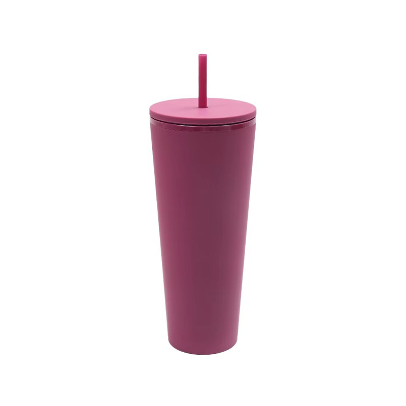 Gradient double layer plastic tumbler with straw