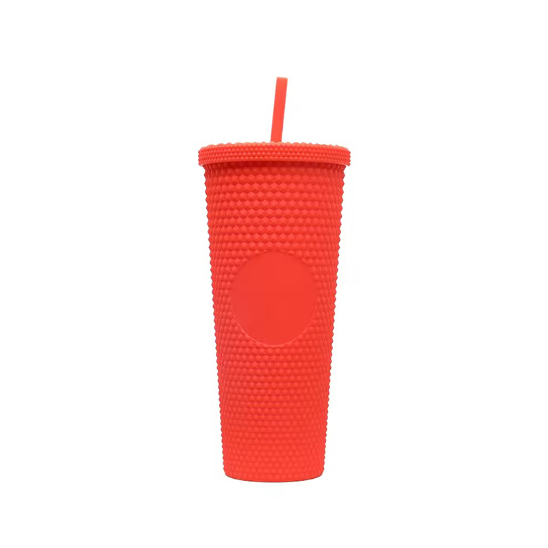 Solid color insulation plastic tumbler with lid and straw