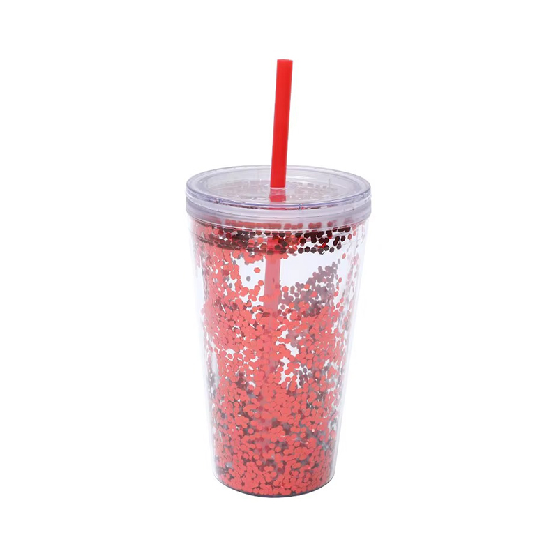 Acrylic double layer glitter plastic tumbler