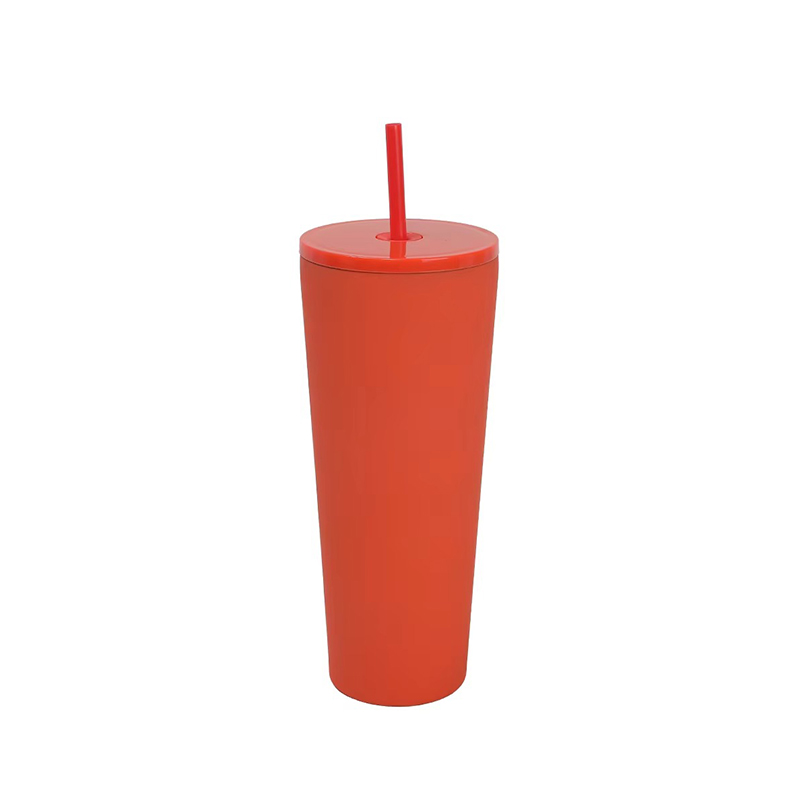 Double layer stainless steel tumbler with straw and lid