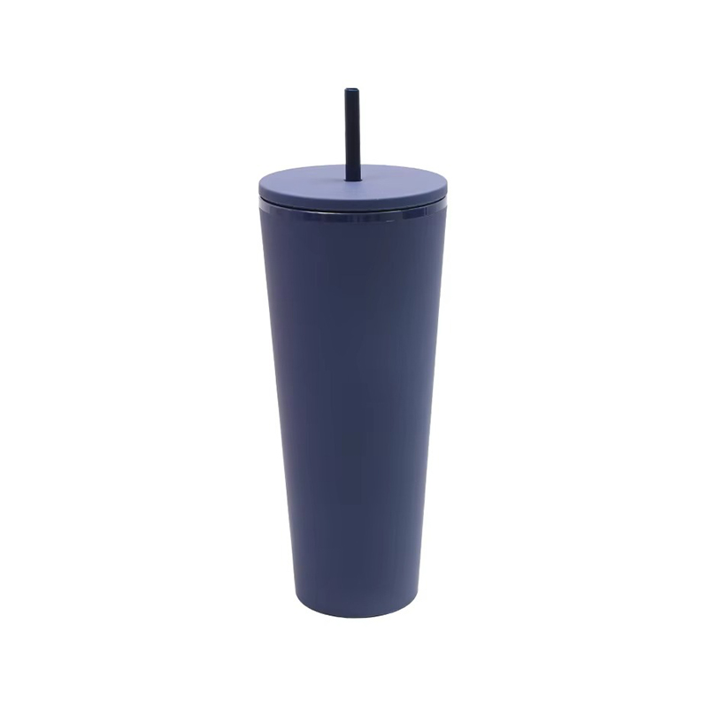 Gradient double layer plastic tumbler with straw