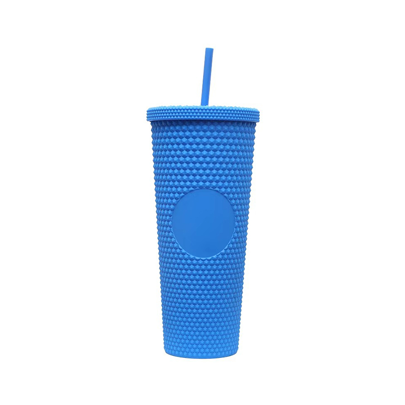 Solid color insulation plastic tumbler with lid and straw