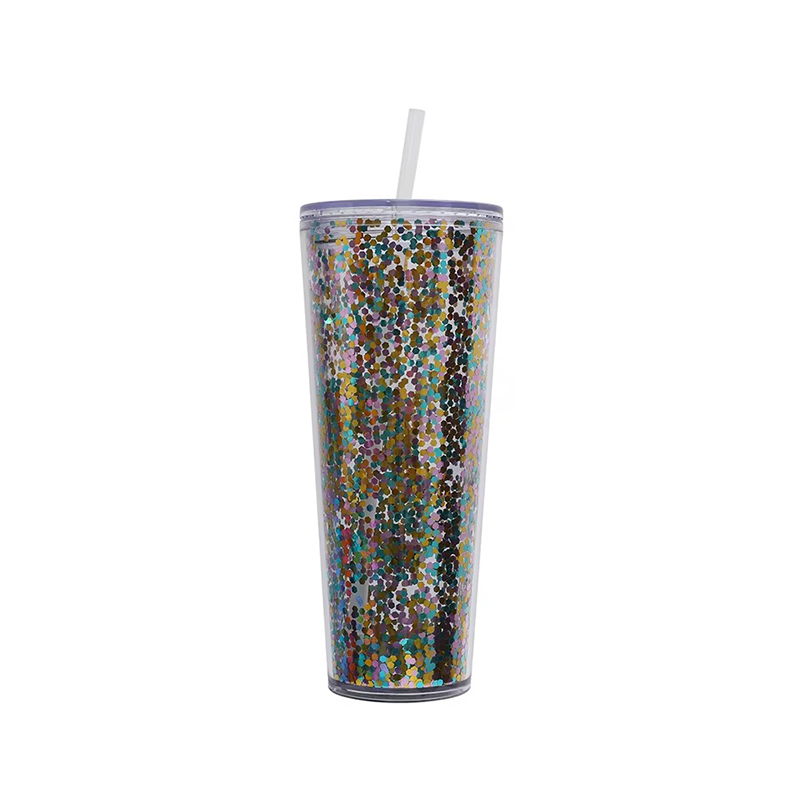 Glitter transparent snowflakes plastic tumbler