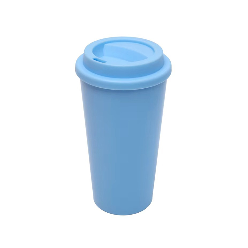 Solid color coffee plastic tumbler with lid