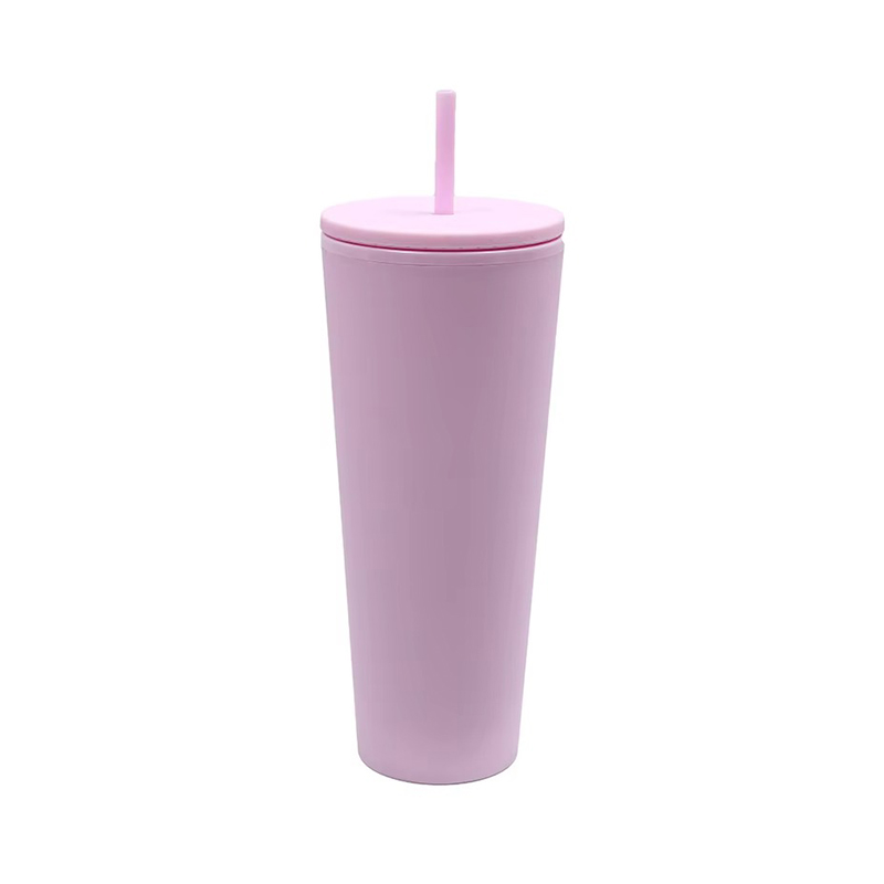 Gradient double layer plastic tumbler with straw