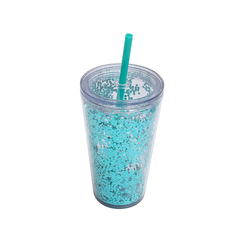 Acrylic double layer glitter plastic tumbler