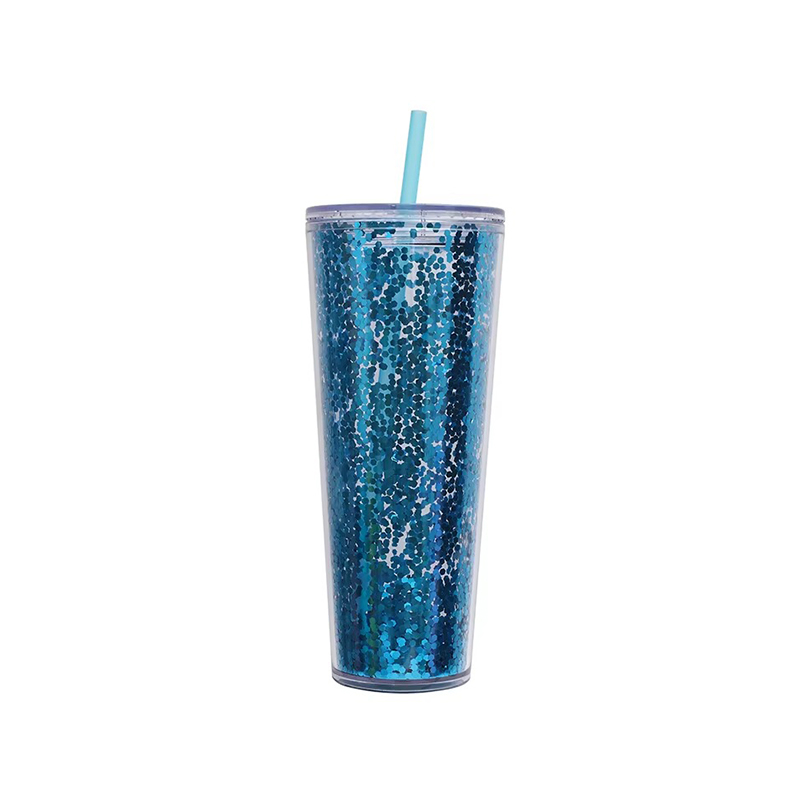 Glitter transparent snowflakes plastic tumbler