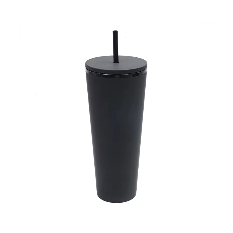 Gradient double layer plastic tumbler with straw