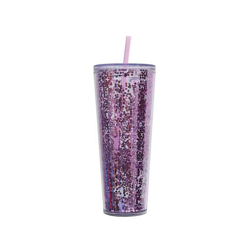 Glitter transparent snowflakes plastic tumbler