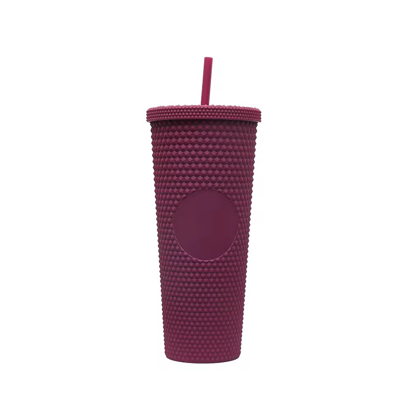 Solid color insulation plastic tumbler with lid and straw