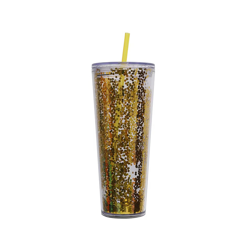 Glitter transparent snowflakes plastic tumbler